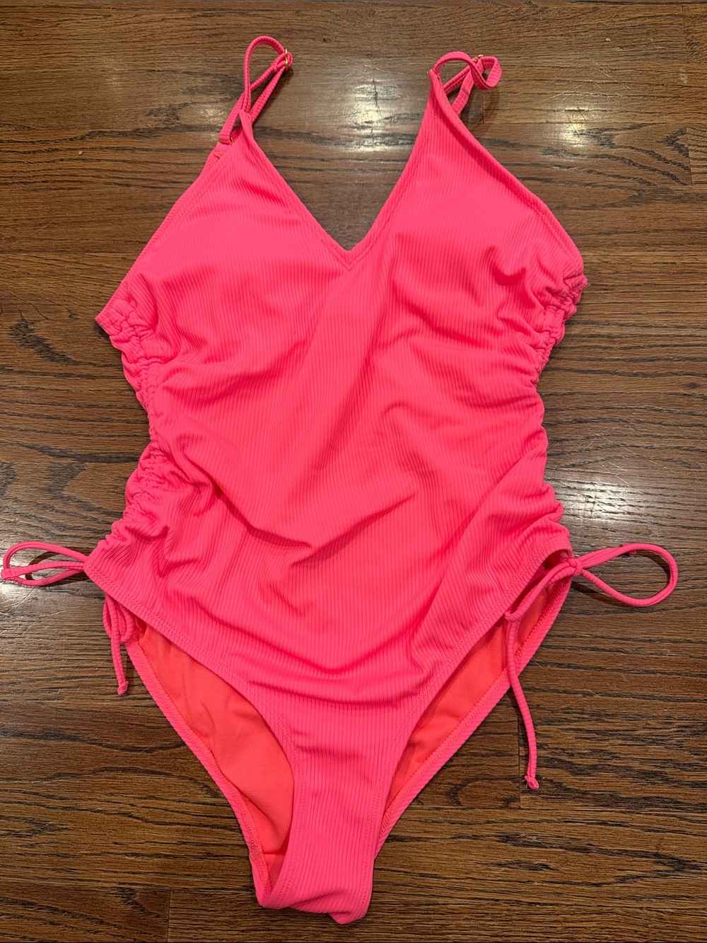 California sunshine Neon coral Pink One-Piece ribbed Swimsuit sz large